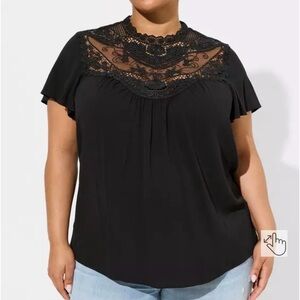 Torrid Washable Crinkle Gauze Yoke Flutter Short Sleeve Blouse